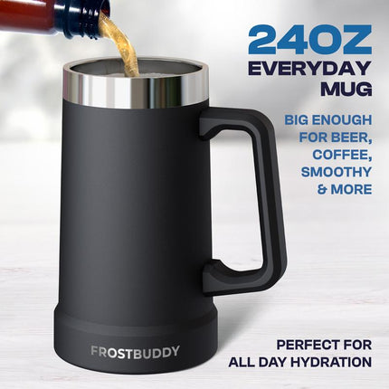 Stein Buddy - 24Oz Stainless Steel Beer Stein - Double Walled Vacuum Sealed - Handled Mug