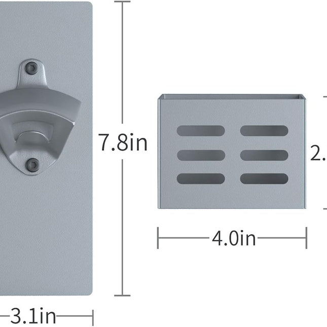 Magnetic Wall-Mounted Beer Bottle Opener with Cap Catcher | Stainless Steel - One-Handed Opener