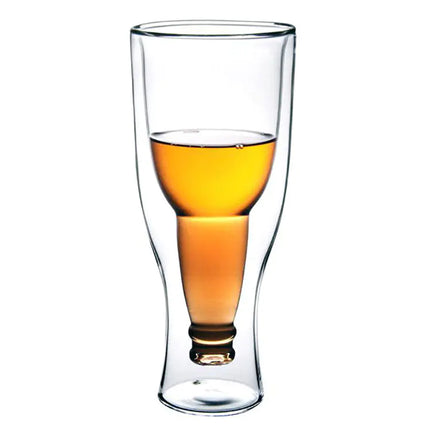 Premium Handcrafted Borosilicate Beer Glass Mug – Unique Double Wall, 350ml Transparent Craft Beer Cup