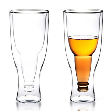 Premium Handcrafted Borosilicate Beer Glass Mug – Unique Double Wall, 350ml Transparent Craft Beer Cup