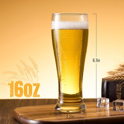 Premium Pint Glasses 16 oz Set of 4 - Pilsner, Wheat Beer & Lager Glassware