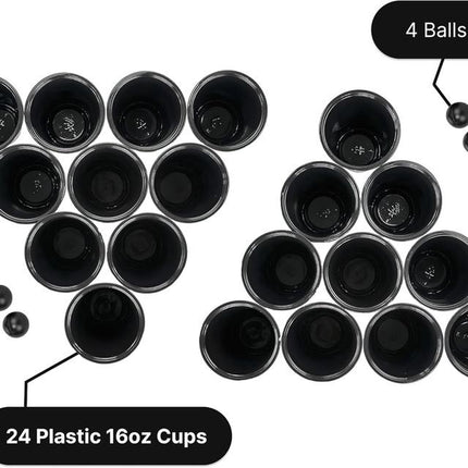 Black Beer Pong Set | 24 Cups & 4 Balls | Party Game