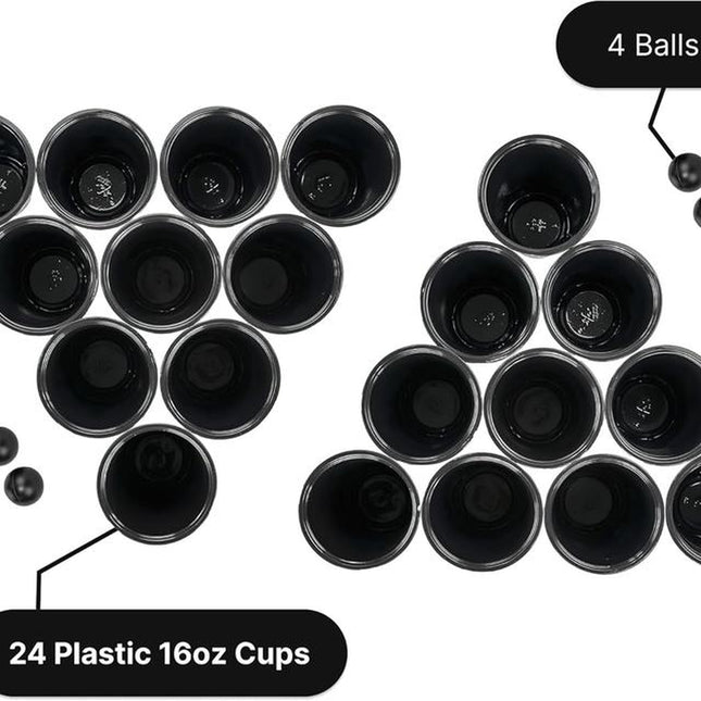 Black Beer Pong Set | 24 Cups & 4 Balls | Party Game