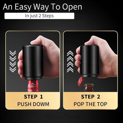 Automatic Beer Bottle Opener - Stainless Steel Push Down Cap Remover for Bar, Camping & Home