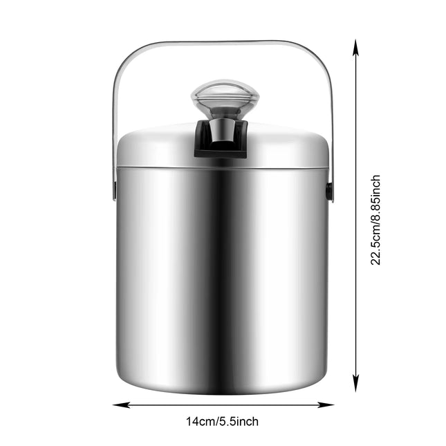 Premium 1.3L Double-Wall Stainless Steel Ice Bucket | Insulated Beer & Champagne Cooler with Ice Tongs & Lid