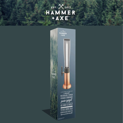 Hammer + Axe Copper Beer Tower Drink Dispenser with Pro-Pour Tap & Ice Rod – 2.75 Qt/2.6L Chilled Draft Tower for Parties & Gameday