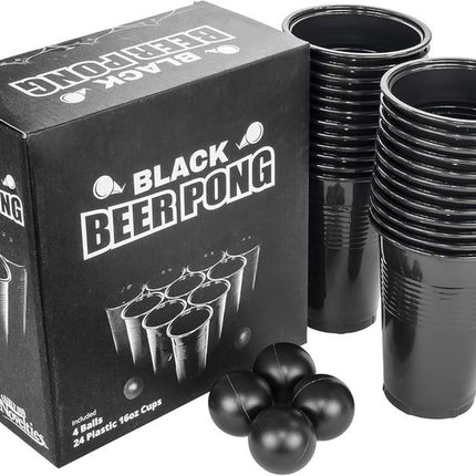 Black Beer Pong Set | 24 Cups & 4 Balls | Party Game
