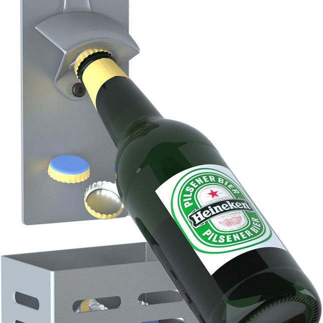 Magnetic Wall-Mounted Beer Bottle Opener with Cap Catcher | Stainless Steel - One-Handed Opener