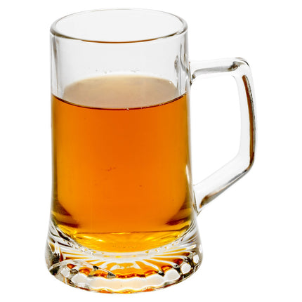 Bormioli Rocco 500ml Glass Beer Stein Tankard - Traditional German Style Beer Mug with Handle for Lager