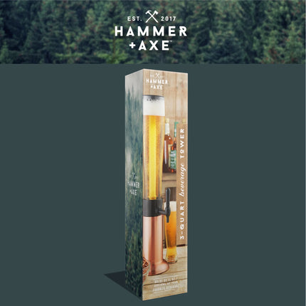 Hammer + Axe Copper Beer Tower Drink Dispenser with Pro-Pour Tap & Ice Rod – 2.75 Qt/2.6L Chilled Draft Tower for Parties & Gameday