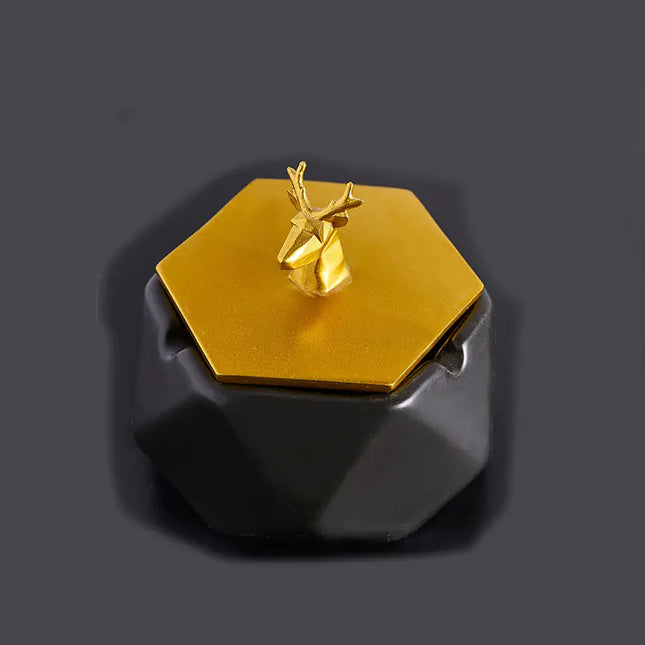 Nordic Luxury Geometric Ashtray with Lid – Premium Decorative Tabletop