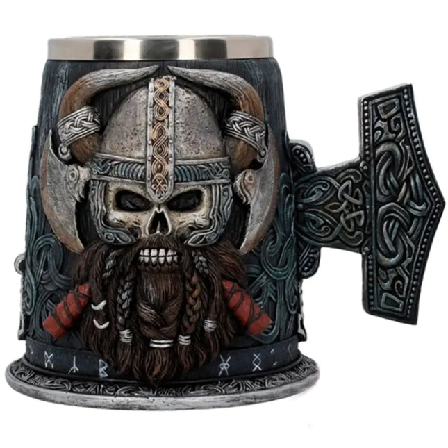 Medieval Viking Beer Mug with Axe Design – 18cm Stainless Steel Tankard