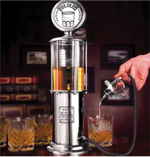 Vintage Gas Pump Liquor Dispenser 500ml - Retro 1930s Style Bar Accessory | Chrome Finish Whiskey Vodka Rum Dispenser | Novelty Party Drink Server for Home Bar