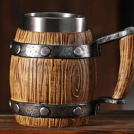 Premium Wooden Barrel Beer Mug | 550ml Novelty Craft Beer Stein with Stainless Steel Band | Perfect Beer Gift