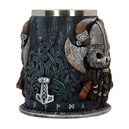 Medieval Viking Beer Mug with Axe Design – 18cm Stainless Steel Tankard
