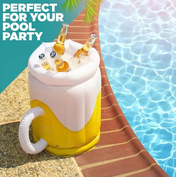 Large Inflatable Beer Mug Cooler Float - 2-in-1 Drink Holder Pool Float for Adults | 39" Inflatable Beer Mug Cooler with Cold Drink Storage