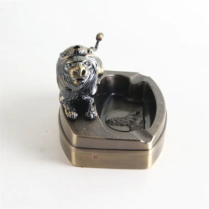 Premium Metal Lion Ashtray & Lighter Set | Decorative Smoking Accessory