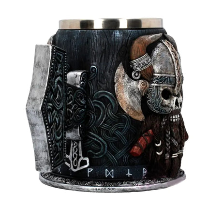 Medieval Viking Beer Mug with Axe Design – 18cm Stainless Steel Tankard
