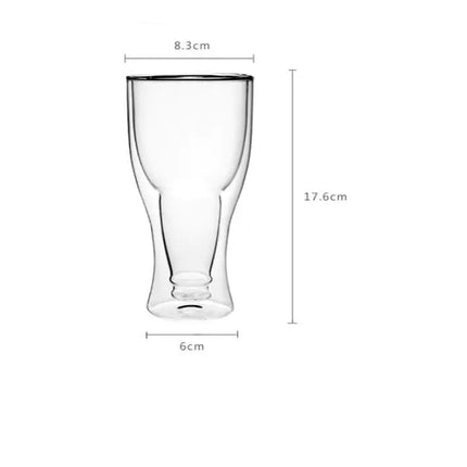 Premium Handcrafted Borosilicate Beer Glass Mug – Unique Double Wall, 350ml Transparent Craft Beer Cup