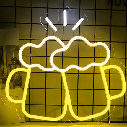 Bar Beer Cheers Neon LED Decorative Lights - Yellow Acrylic Sign for Home Bars, Game Rooms & Parties | USB Powered