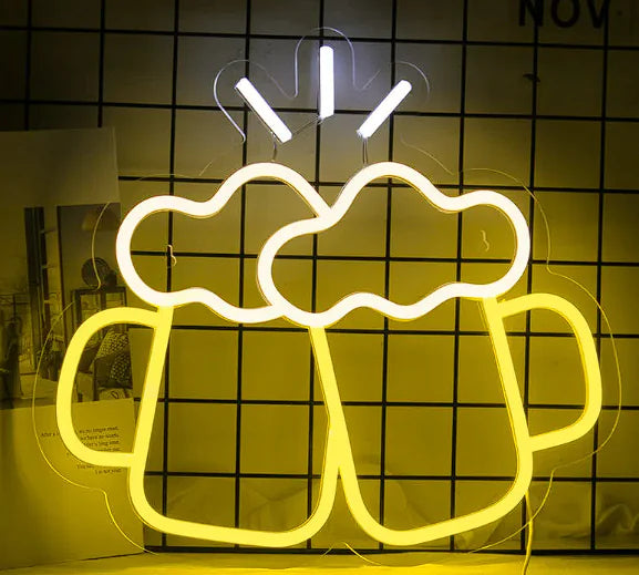 Bar Beer Cheers Neon LED Decorative Lights - Yellow Acrylic Sign for Home Bars, Game Rooms & Parties | USB Powered