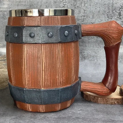 Premium Wooden Barrel Beer Mug | 550ml Novelty Craft Beer Stein with Stainless Steel Band | Perfect Beer Gift