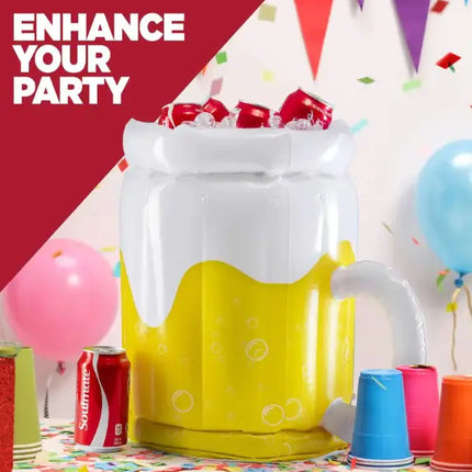 Large Inflatable Beer Mug Cooler Float - 2-in-1 Drink Holder Pool Float for Adults | 39" Inflatable Beer Mug Cooler with Cold Drink Storage