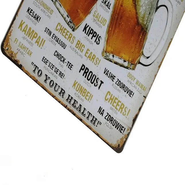 Vintage Beer Metal Sign Wall Art - Cheers 8x12 Inch Tin Plaque for Bar Pub Home Man Cave Decor