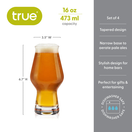 IPA Beer Glasses Set of 4 | 16 oz Craft Glass for Hoppy Brews