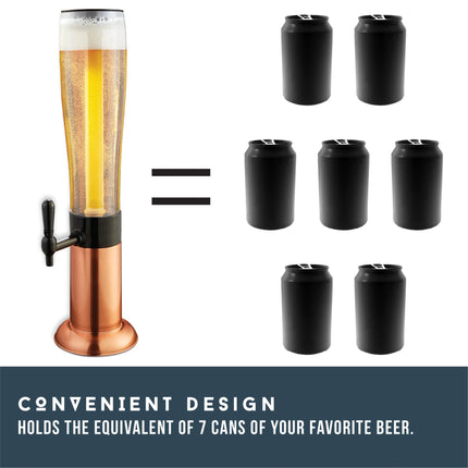Hammer + Axe Copper Beer Tower Drink Dispenser with Pro-Pour Tap & Ice Rod – 2.75 Qt/2.6L Chilled Draft Tower for Parties & Gameday