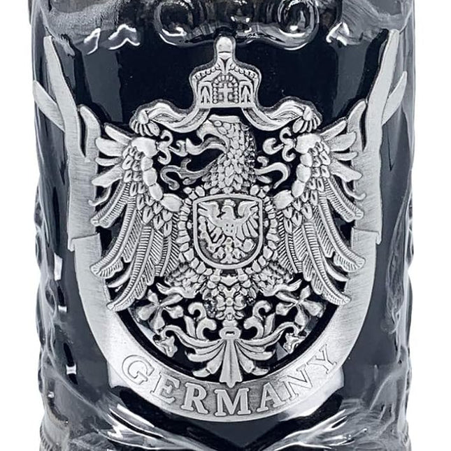 0.6L Oktoberfest German Ceramic Beer Stein with Eagle Medallion | Collectible Charcoal Black Bier Krug - Perfect for Bavarian Lagers, Weissbier & Märzen