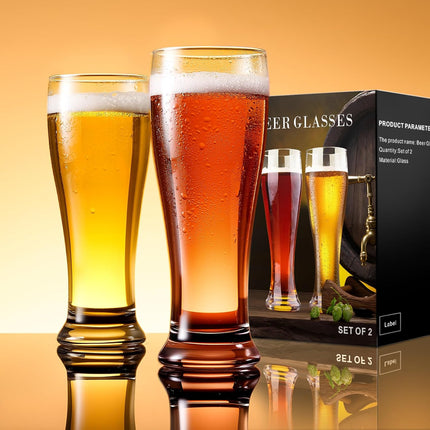 Premium Pint Glasses 16 oz Set of 4 - Pilsner, Wheat Beer & Lager Glassware