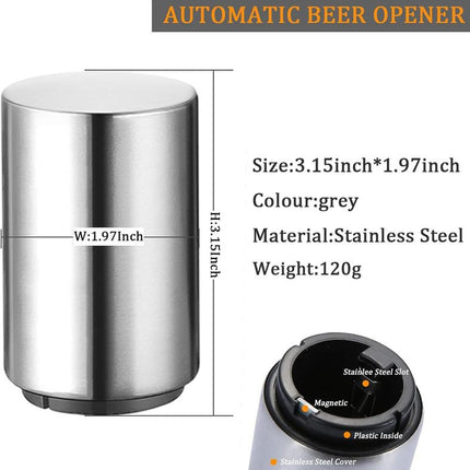 Automatic Beer Bottle Opener - Stainless Steel Push Down Cap Remover for Bar, Camping & Home