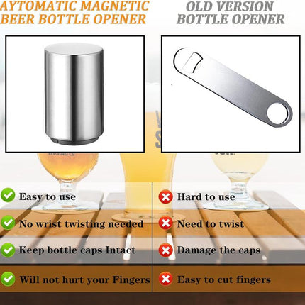 Automatic Beer Bottle Opener - Stainless Steel Push Down Cap Remover for Bar, Camping & Home