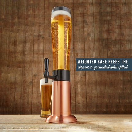 Hammer + Axe Copper Beer Tower Drink Dispenser with Pro-Pour Tap & Ice Rod – 2.75 Qt/2.6L Chilled Draft Tower for Parties & Gameday