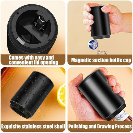 Automatic Beer Bottle Opener - Stainless Steel Push Down Cap Remover for Bar, Camping & Home