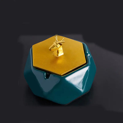 Nordic Luxury Geometric Ashtray with Lid – Premium Decorative Tabletop