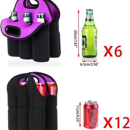 Premium Neoprene 6 Pack Beer Cooler Tote Bag | Insulated Bottle Carrier for Camping, Tailgating & Outdoor Events | Machine Washable Beer Holder Sleeve
