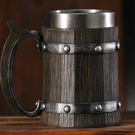 Premium Wooden Barrel Beer Mug | 550ml Novelty Craft Beer Stein with Stainless Steel Band | Perfect Beer Gift
