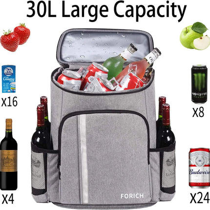 30 Can Insulated Cooler Backpack - Leak Proof Beach Camping Hiking Bag