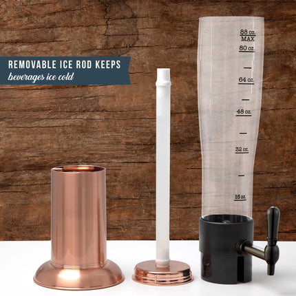 Hammer + Axe Copper Beer Tower Drink Dispenser with Pro-Pour Tap & Ice Rod – 2.75 Qt/2.6L Chilled Draft Tower for Parties & Gameday