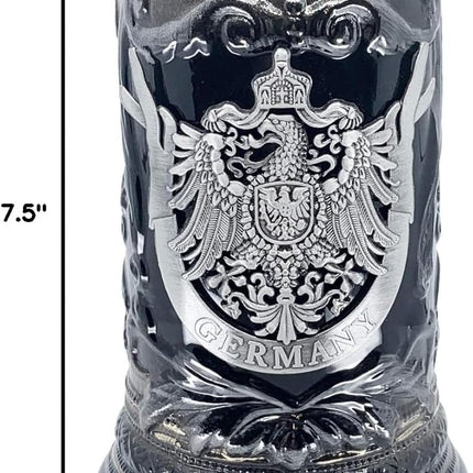 0.6L Oktoberfest German Ceramic Beer Stein with Eagle Medallion | Collectible Charcoal Black Bier Krug - Perfect for Bavarian Lagers, Weissbier & Märzen