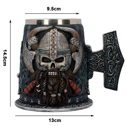 Medieval Viking Beer Mug with Axe Design – 18cm Stainless Steel Tankard