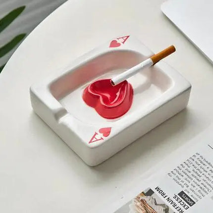 Ace of Hearts Ceramic Ashtray - Poker Night Decor & Bar Table Decoration | Playing Card Design