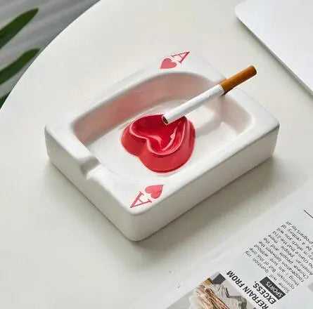 Ace of Hearts Ceramic Ashtray - Poker Night Decor & Bar Table Decoration | Playing Card Design