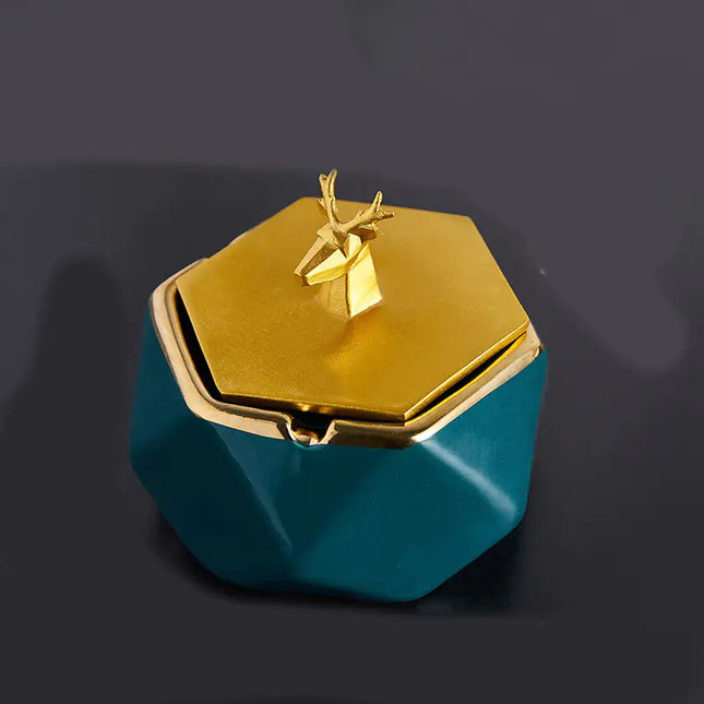 Nordic Luxury Geometric Ashtray with Lid – Premium Decorative Tabletop