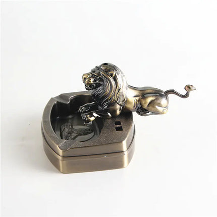 Premium Metal Lion Ashtray & Lighter Set | Decorative Smoking Accessory