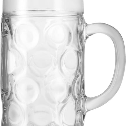 Premium Authentic German Masskrug Dimpled Beer Steins | 1 Litre Set of 6 | Dishwasher Safe Oktoberfest Glass Mugs
