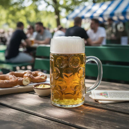 Premium Authentic German Masskrug Dimpled Beer Steins | 1 Litre Set of 6 | Dishwasher Safe Oktoberfest Glass Mugs