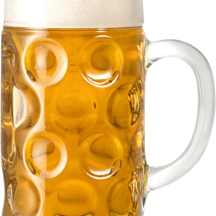 Premium Authentic German Masskrug Dimpled Beer Steins | 1 Litre Set of 6 | Dishwasher Safe Oktoberfest Glass Mugs